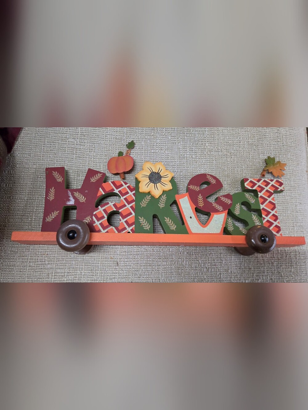 Fall Harvest Wagon Tabletop Sign Wooden Autumn Sunflower Decor